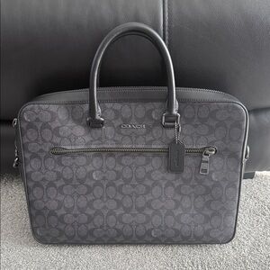 Coach Men's Signature Laptop Briefcase in Charcoal/Black